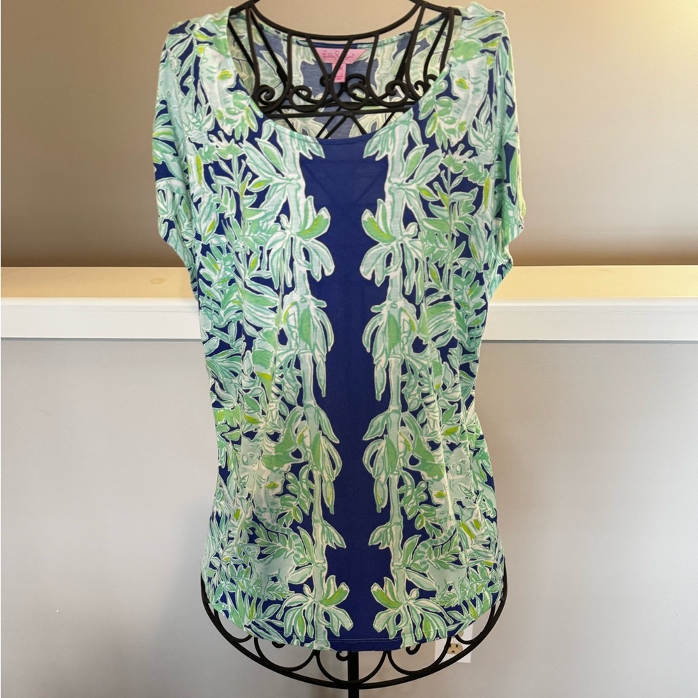 Lilly Pulitzer Blue and Green Leaf Print Top